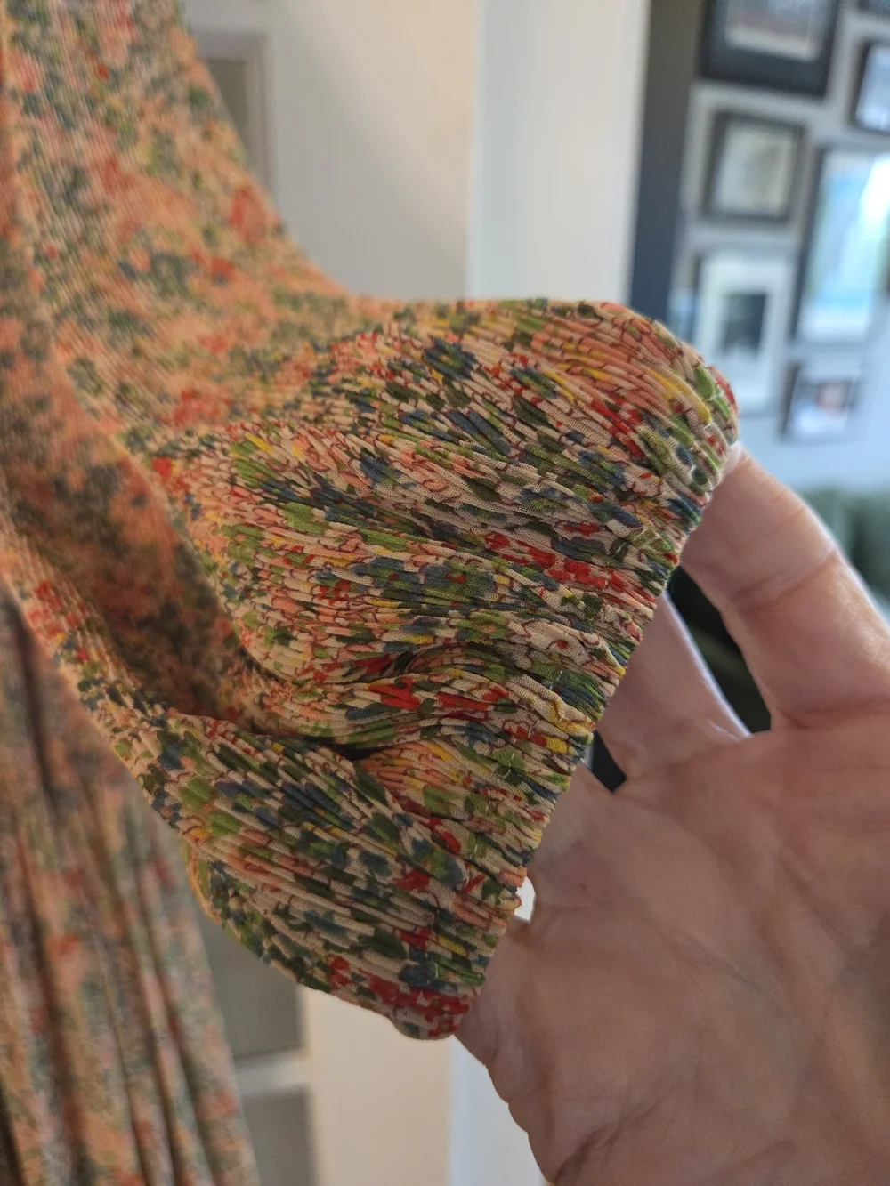 Boden Floral V-Neck Long Sleeve Midi Dress in Green and Beige - Size 14R - Picture 9 of 11